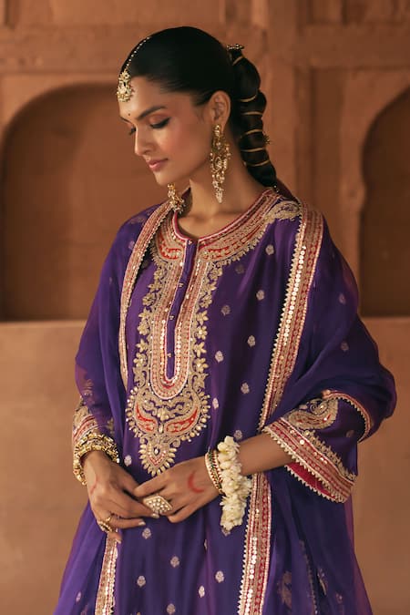 Sheetal Batra_Purple Chanderi , Satin, Organza Farhana Kashmiri Tilla And Kurta Set _Online_at_Aza_Fashions