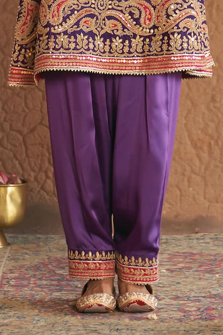 Shop_Sheetal Batra_Purple Chanderi , Satin, Organza Farhana Kashmiri Tilla And Kurta Set _Online_at_Aza_Fashions