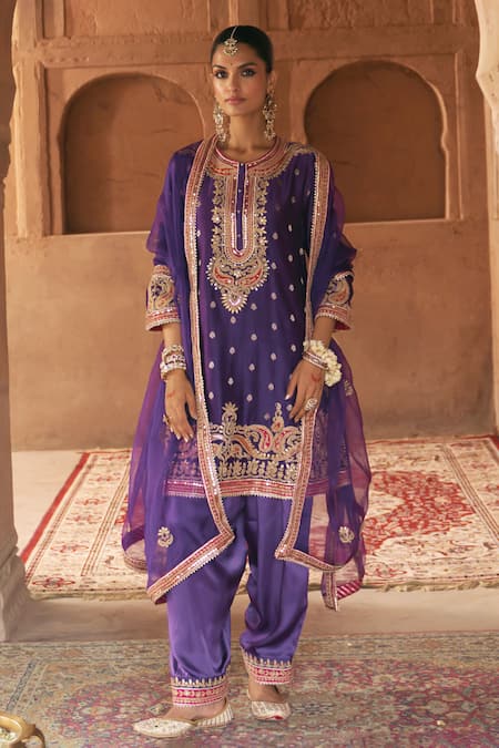 Sheetal Batra Purple Chanderi , Satin, Organza Farhana Kashmiri Tilla And Kurta Set 