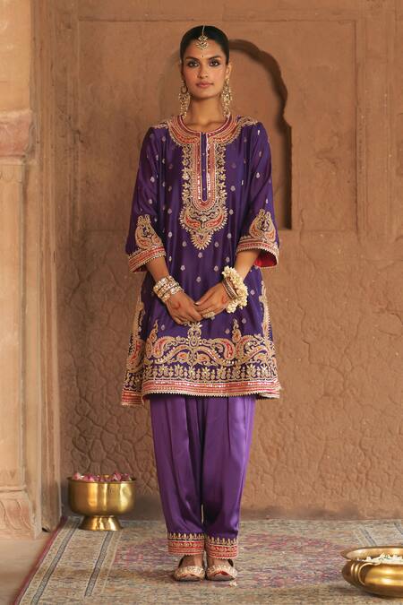 Sheetal Batra_Purple Chanderi , Satin, Organza Farhana Kashmiri Tilla And Kurta Set _at_Aza_Fashions