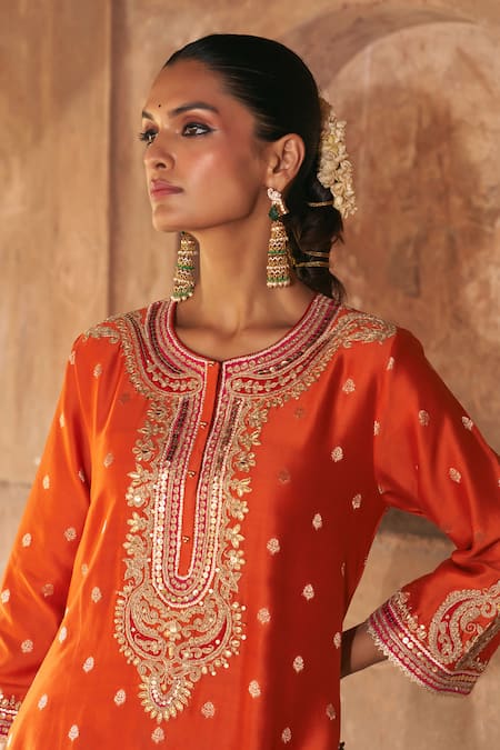 Buy Sheetal Batra Orange Chanderi , Satin, Organza Farhana Banarasi Tilla And Kurta Set Online at Aza Fashions Buy_Sheetal Batra_Orange Chanderi , Satin, Organza Farhana Banarasi Tilla And Kurta Set _Online_at_Aza_Fashions