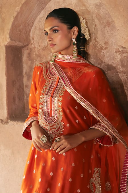 Sheetal Batra Orange Chanderi , Satin, Organza Farhana Banarasi Tilla And Kurta Set at Aza Fashions Sheetal Batra_Orange Chanderi , Satin, Organza Farhana Banarasi Tilla And Kurta Set _at_Aza_Fashions
