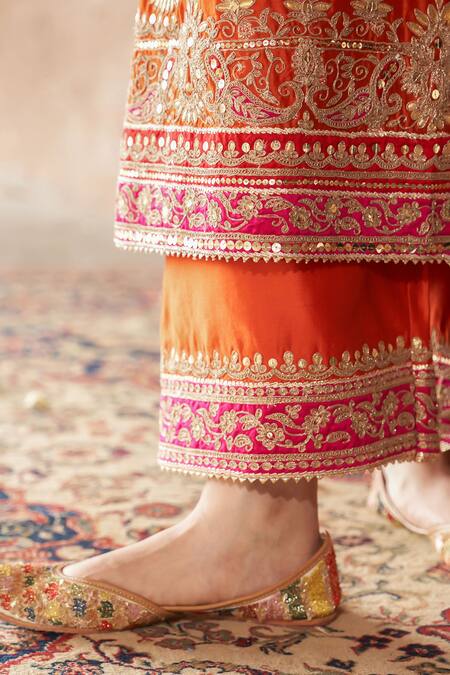 Sheetal Batra_Orange Chanderi , Organza Pearls, Sobia Kashmiri Tilla And Kurta Set _at_Aza_Fashions