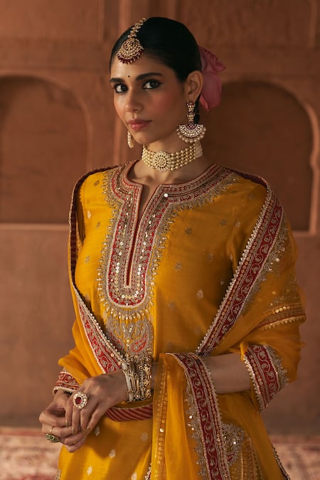 Sheetal Batra_Mustard Chanderi , Areesha Banarasi Kurta Sharara Set With Dupatta _at_Aza_Fashions