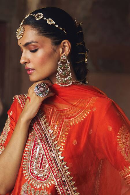 Buy_Sheetal Batra_Orange , Silk, Areesha Banarasi Tilla And Kurta Sharara Set _Online_at_Aza_Fashions