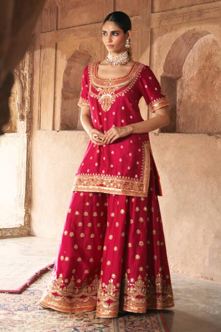 Sheetal Batra_Pink Chanderi , Organza Samreen Banarasi Tilla And Kurta Sharara Set _Online_at_Aza_Fashions
