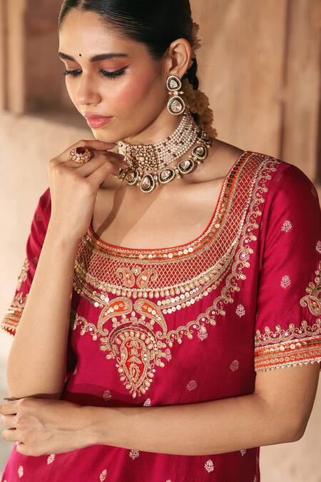 Buy_Sheetal Batra_Pink Chanderi , Organza Samreen Banarasi Tilla And Kurta Sharara Set 
