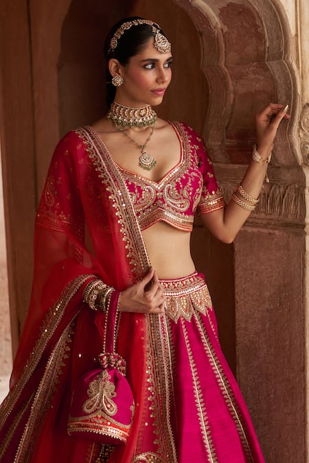 Sheetal Batra_Fuchsia , Organza Pearls, Amara Kashmiri Tilla And Lehenga Set _Online_at_Aza_Fashions