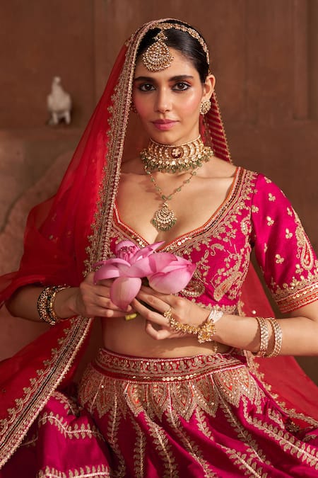 Sheetal Batra_Fuchsia , Organza Pearls, Amara Kashmiri Tilla And Lehenga Set _at_Aza_Fashions