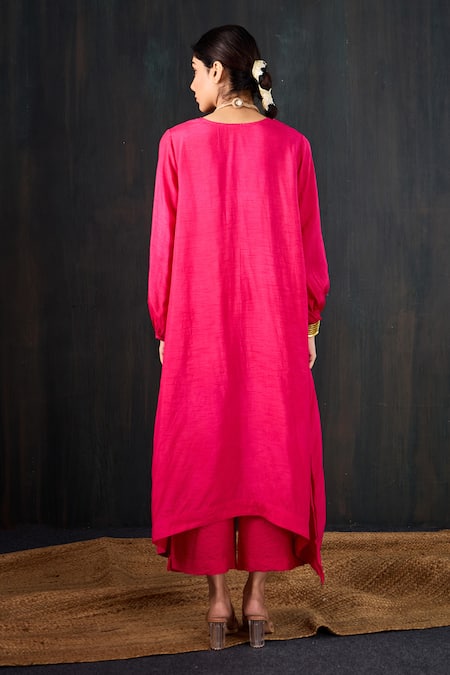 Tuli Gulaabi Rani Pink Zari Stitch Kurta & Pant Set 