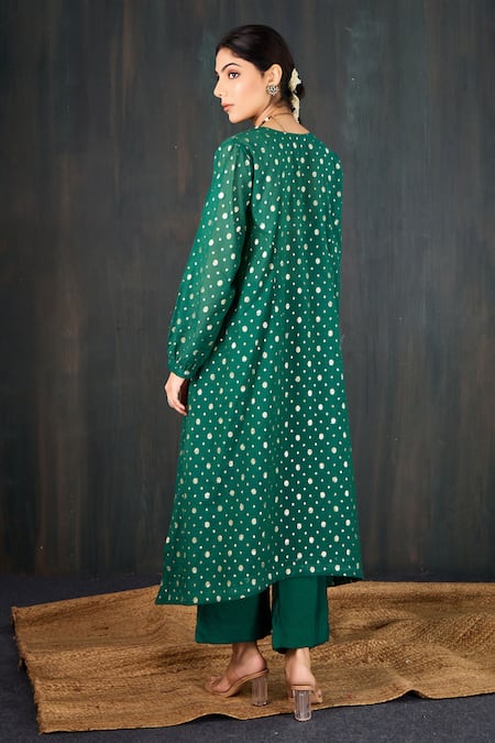 Tuli Panna Jacquard Woven Kurta & Pant Set With Inner 