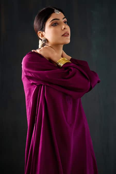 Buy_Tuli_Purple Silk, Cotton Round Neck Aabroo Dola Anar Silhouette Kurta And Pant Set _Online_at_Aza_Fashions