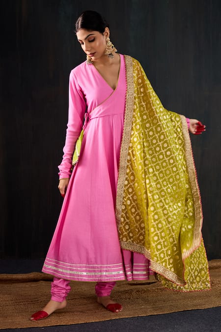 Buy_Tuli_Pink Cotton, Silk, Chanderi Gota Patti, Zari Rangili Angarakha Anarkali Set 
