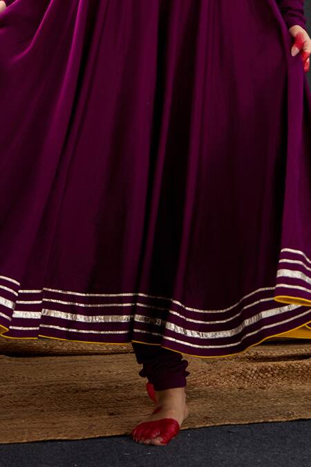 Buy_Tuli_Purple Cotton, Silk, Chanderi Gota Patti, Leheriya Work Anarkali Churidar Set _Online_at_Aza_Fashions