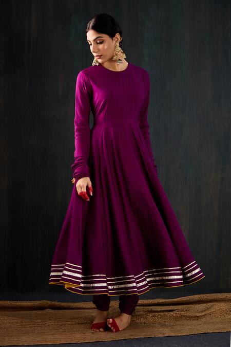 Buy_Tuli_Purple Cotton, Silk, Chanderi Gota Patti, Leheriya Work Anarkali Churidar Set 