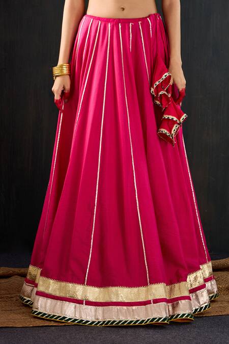 Buy_Tuli_Fuchsia Cotton, Silk, Chanderi Gota Patti, Zari, Lace Morani Work Lehenga Set 