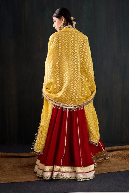 Tuli Surkhi Gota Work Lehenga Set 