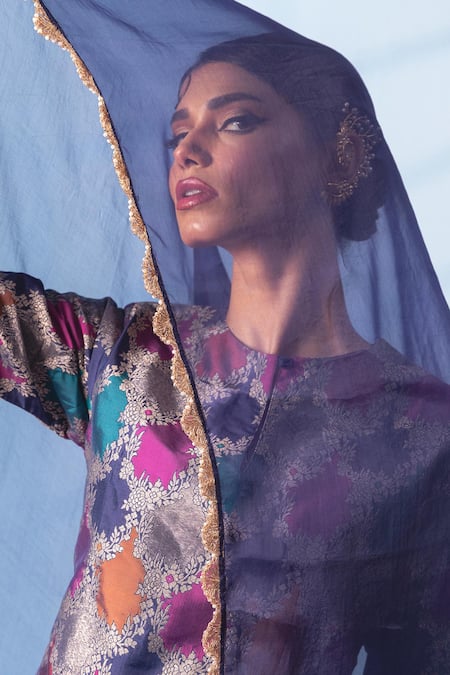 Buy_Vishwa By Pinki Sinha_Multi Color Silk, Organza Zari, Gota Rangkaat Banarsi Woven Kurta Sharara Set 