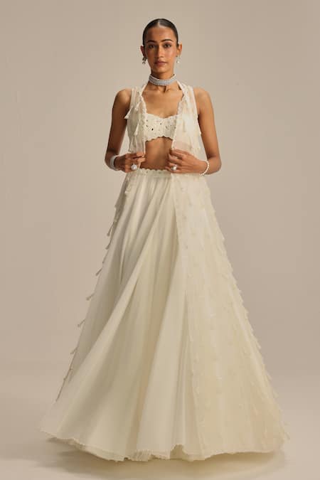 Vvani By Vani Vats Pearl & Mirror Work Jacket Skirt Set 