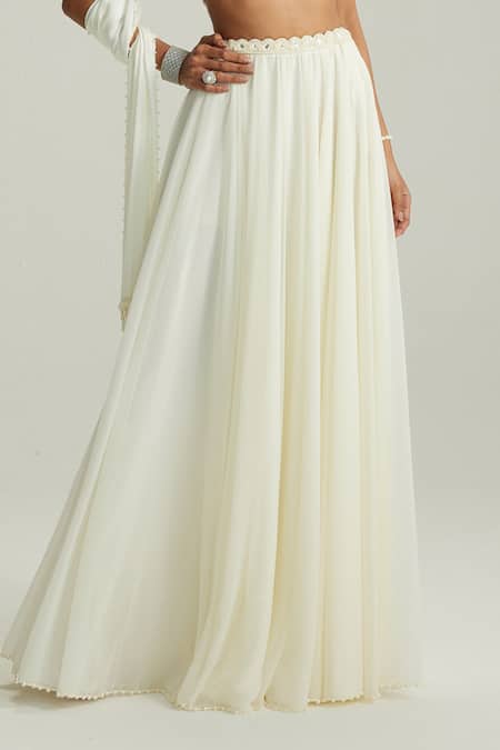 Shop_Vvani By Vani Vats_Off White Georgette Mirrors, Pearls, Embroidery Flared Skirt Set With Blouse _Online_at_Aza_Fashions