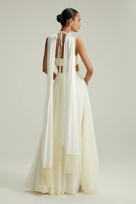 Vvani By Vani Vats Flared Skirt Set With Halter Neck Blouse 