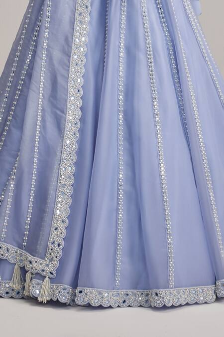 Vvani By Vani Vats Blue Organza, Georgette Embroidery, Mirrors, Beads, Dew Linear Lehenga Set at Aza Fashions Vvani By Vani Vats_Blue Organza, Georgette Embroidery, Mirrors, Beads, Dew Linear Lehenga Set _at_Aza_Fashions
