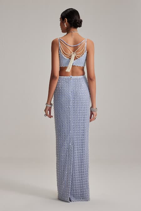 Vvani By Vani Vats Dew Blue Pencil Skirt Set 