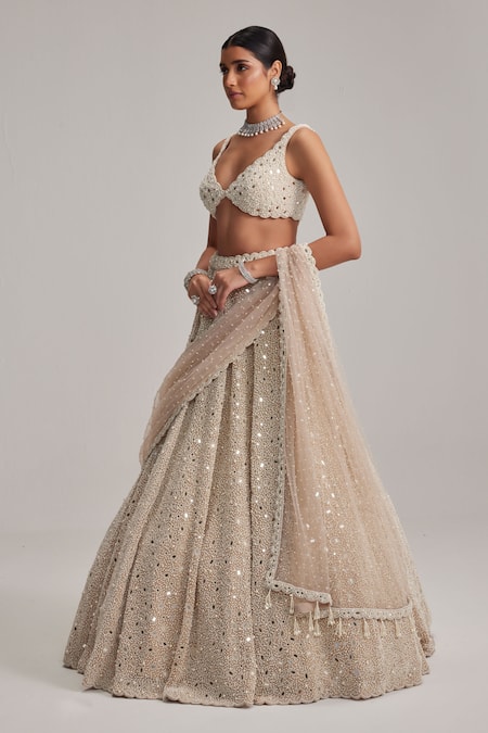 Vvani By Vani Vats Dense Mirror & Pearl Work Lehenga Set 