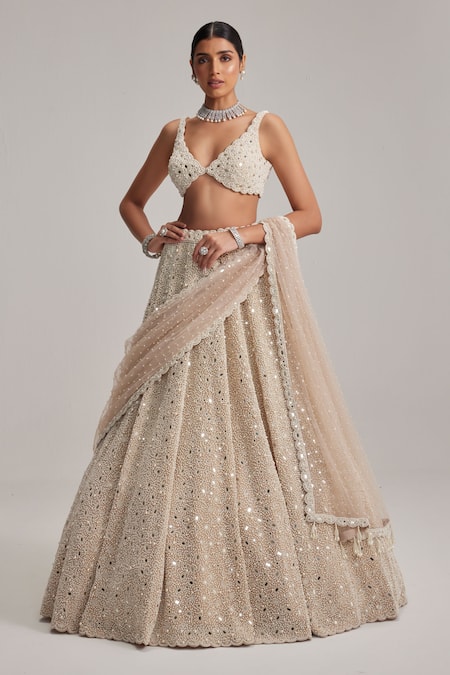 Vvani By Vani Vats Dense Mirror & Pearl Work Lehenga Set 