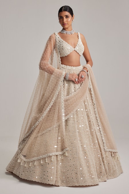 Vvani By Vani Vats Dense Mirror & Pearl Work Bridal Lehenga Set 