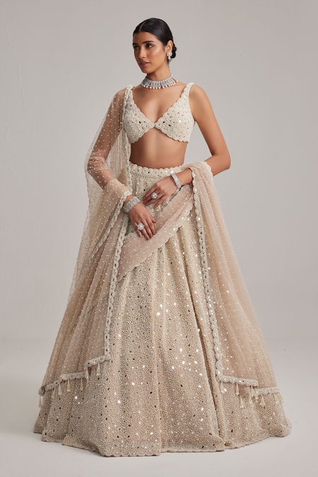 Vvani By Vani Vats Dense Mirror & Pearl Work Bridal Lehenga Set 