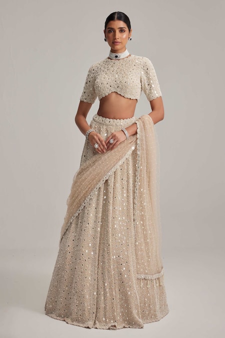 Vvani By Vani Vats Mirror & Pearl Work Bridal Lehenga Set 