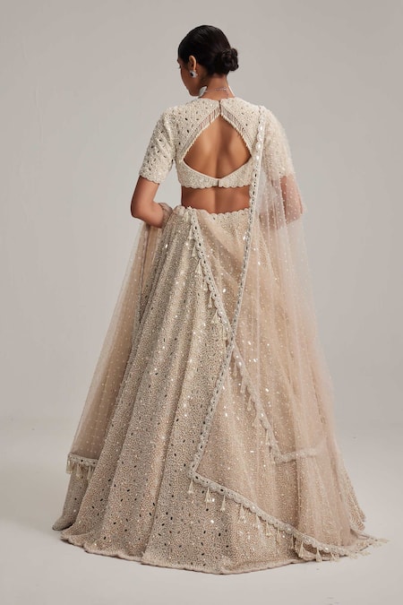 Vvani By Vani Vats Mirror & Pearl Work Bridal Lehenga Set 