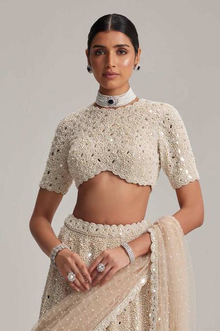 Vvani By Vani Vats Beige Organza, Georgette, Net Mirrors, Pearls, Embroidery And Bridal Lehenga Set Online at Aza Fashions Vvani By Vani Vats_Beige Organza, Georgette, Net Mirrors, Pearls, Embroidery And Bridal Lehenga Set _Online_at_Aza_Fashions