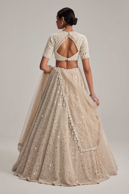 Vvani By Vani Vats Mirror & Pearl Embroidered Bridal Lehenga Set 