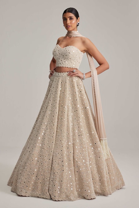 Vvani By Vani Vats Mirror & Pearl Work Corset Lehenga Set 