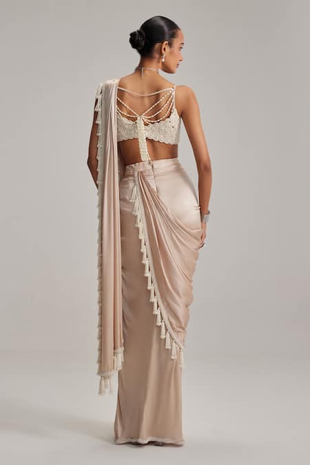Vvani By Vani Vats Mirror & Pearl Work Draped Saree Set 