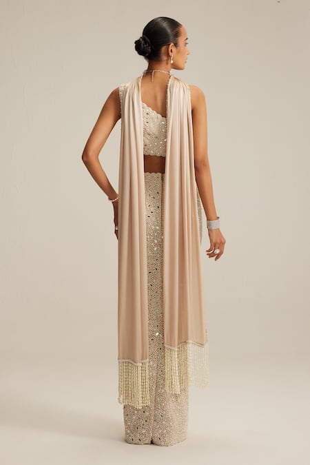 Vvani By Vani Vats One Shoulder Pencil Skirt With Stole Set 