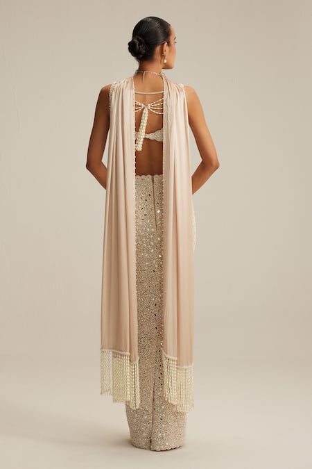 Vvani By Vani Vats Mirror & Pearl Work Pencil Skirt Set 