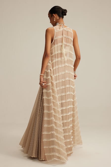 Vvani By Vani Vats Light Beige Pearl Drop Jacket Set 