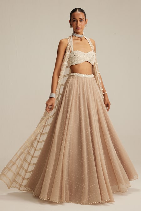 Vvani By Vani Vats Light Beige Pearl Drop Jacket Set 