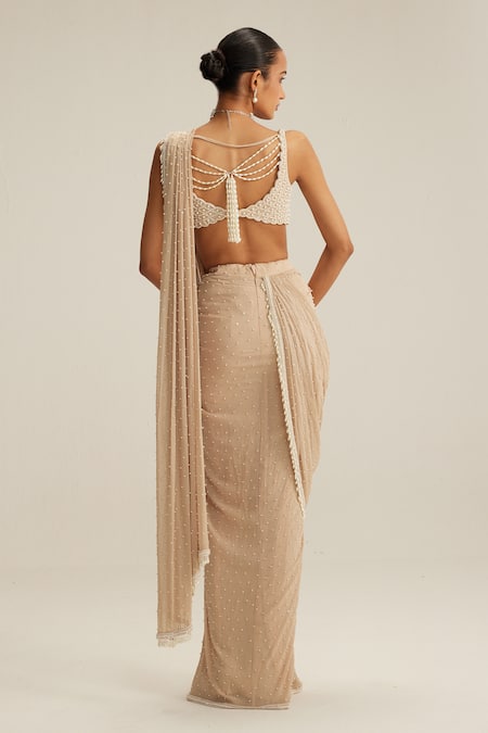 Vvani By Vani Vats Light Beige Draped Saree Set 