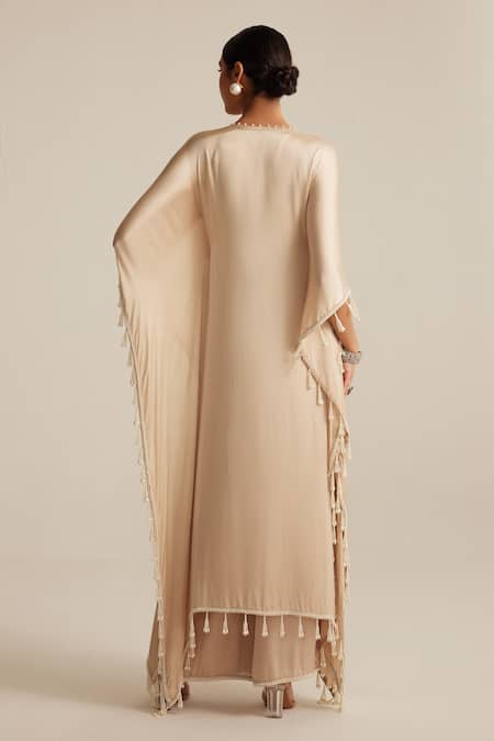 Vvani By Vani Vats Light Beige Pearl Work Kaftan Set 