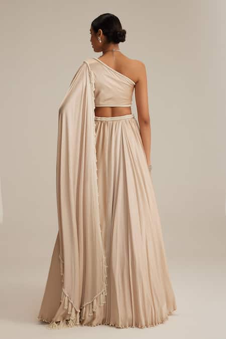 Vvani By Vani Vats Light Beige Satin Lehenga Set 