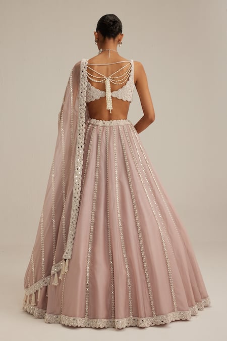 Vvani By Vani Vats Ash Pink Pearl Mirror Linear Lehenga Set 