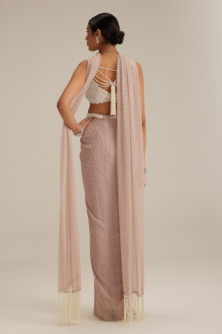 Vvani By Vani Vats Ash pink Pearl Scattered draped skirt set 