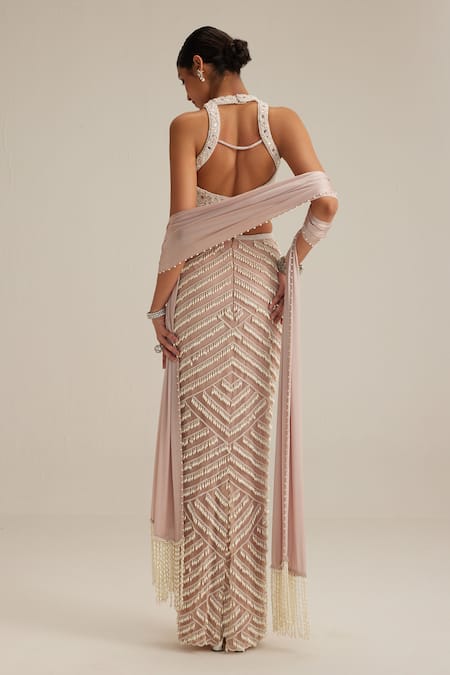 Vvani By Vani Vats Ash Pink Pearl Drop Pencil Skirt Set 