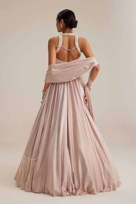 Vvani By Vani Vats Ash Pink Satin Skirt Set 