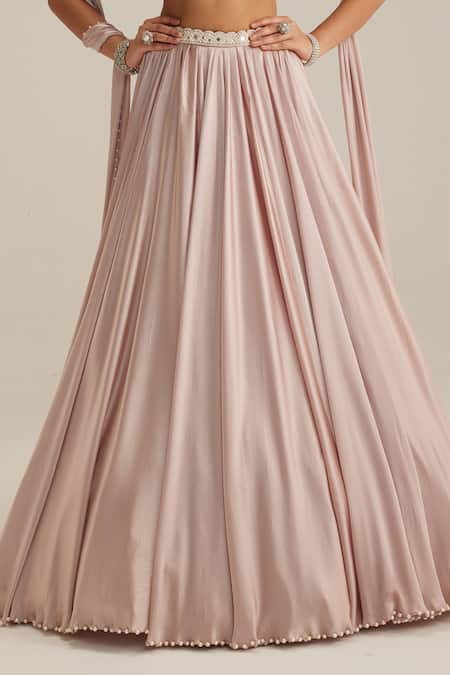 Vvani By Vani Vats_Pink Satin, Georgette Beads, Mirrors, Embroidery, Pearls Ash Skirt Set _at_Aza_Fashions