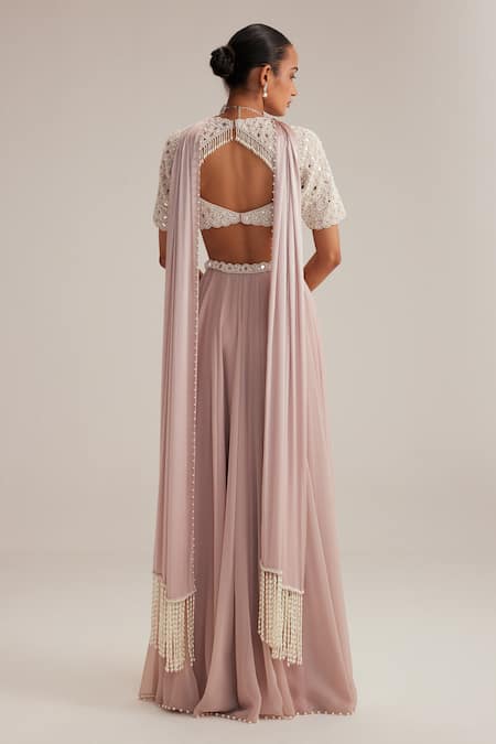 Vvani By Vani Vats Mirror & Pearl Work Blouse Skirt Set 